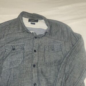 Grayers Clothiers Mens Large Blue Herringbone Cotton Button Down Shirt L/G